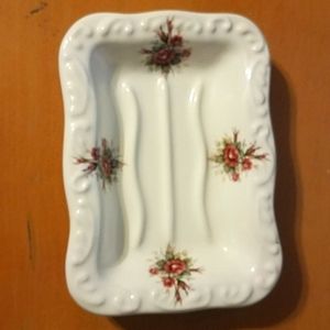 Vintage Porcelain Purple Rose Soap Dish